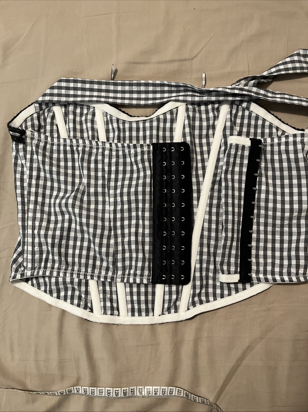 Out From Under Betty Gingham Corset Top Large Boned Black/White Western Romantic