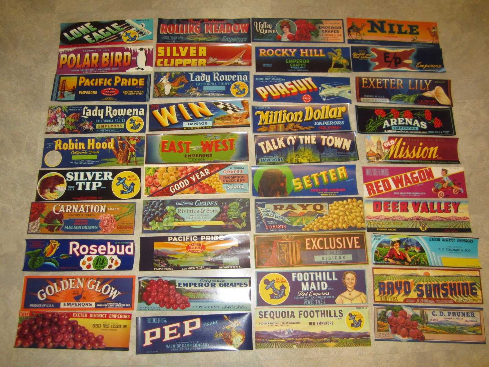 Lot of 40 Old Vintage - CALIFORNIA GRAPE - Crate LABELS - ALL DIFFERENT - Grapes