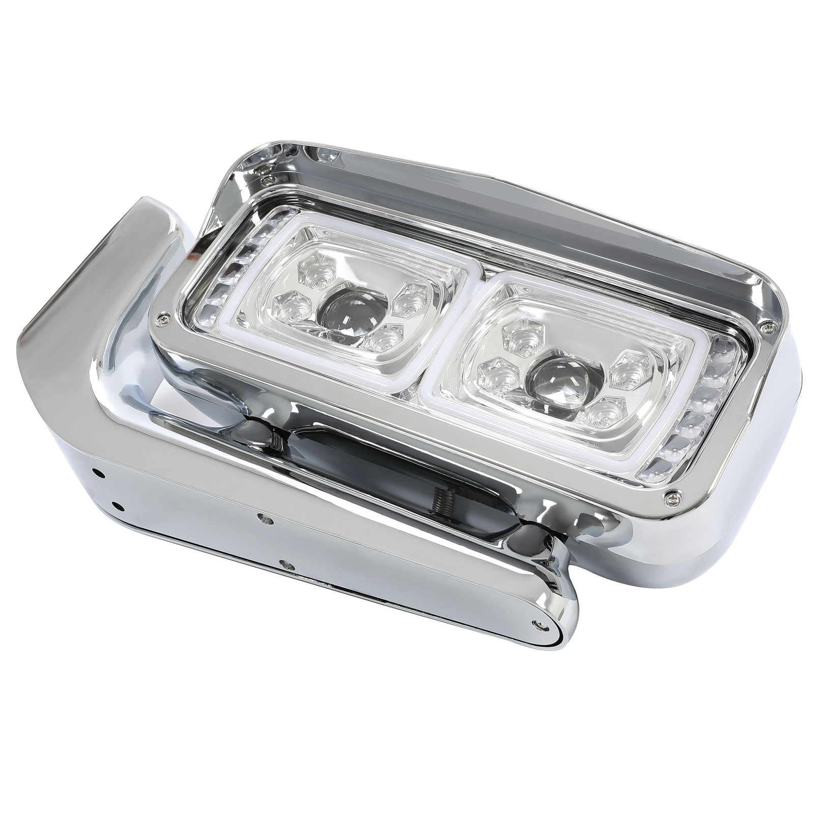 LED Signal Chrome Projector Headlights w/Mounting Arms For Peterbilt 359 379 389