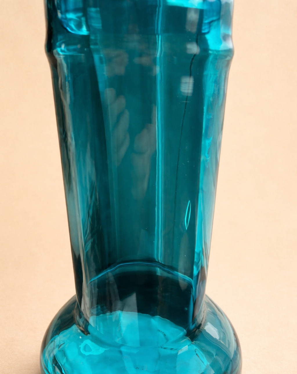 Vintage Empoli Italian Teal Faceted Art Glass Genie Bottle Decanter 20” MCM