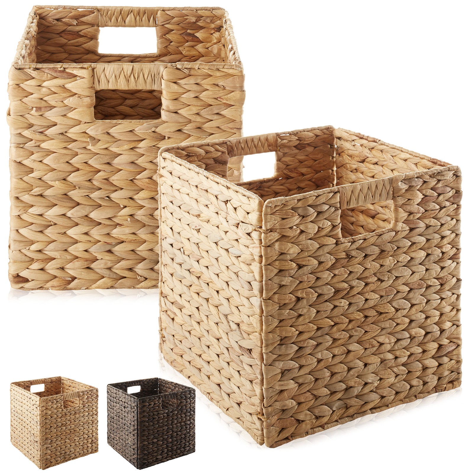12 x 12 Hyacinth Storage Cubes, Square Wicker Shelf Basket Bins for Shelves