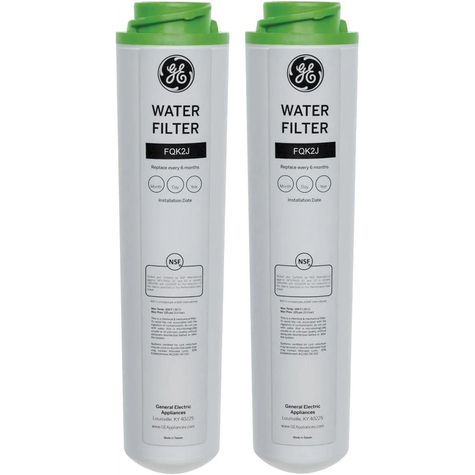 2 Pack GE FQK2J Dual Flow Replacement Under Sink Water Filters(green) usa