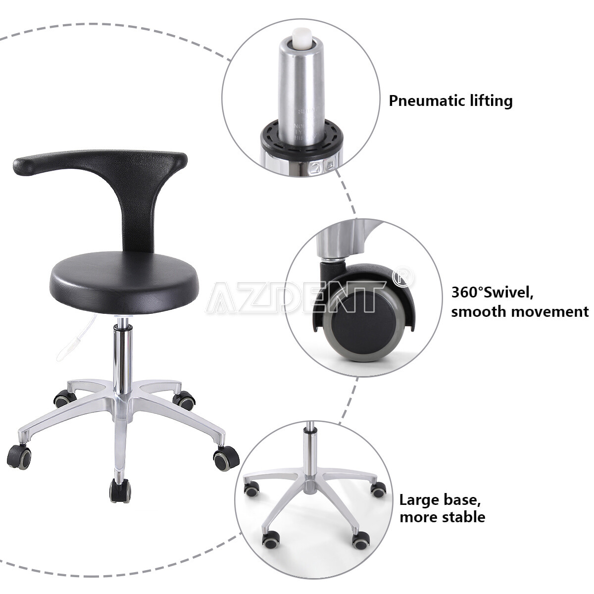 Dental Dentist Doctor Assistant Stool Adjustable Height Mobile Chair PU Leather