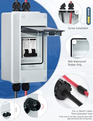 AC DC Circuit Breaker with IP65 Din Box for Solar Systems, 60 60 Amp UV-Proof
