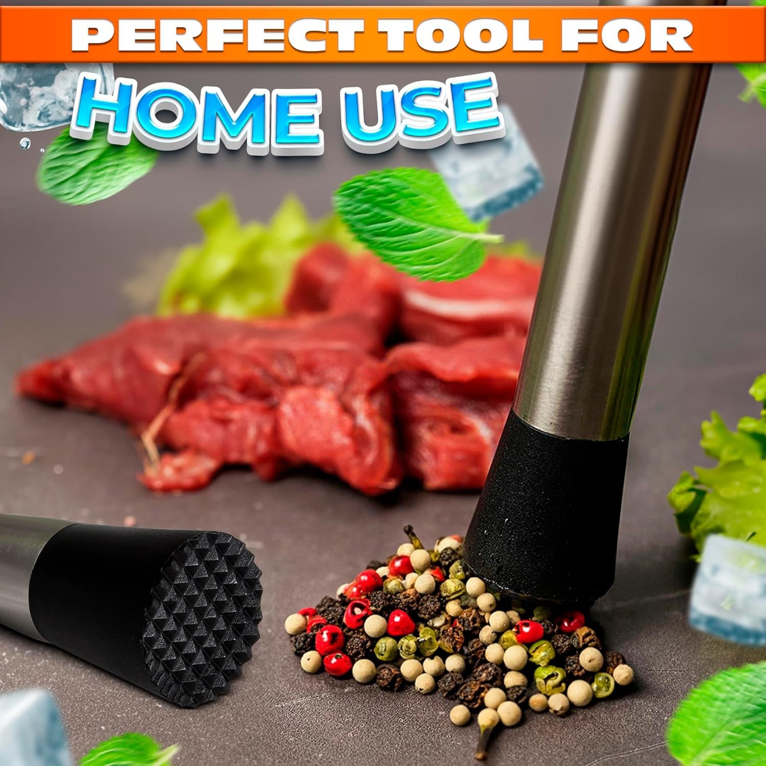 2 Pcs Bar Muddler for Cocktails – 8" Stainless 2 Muddlers, Silver, Black