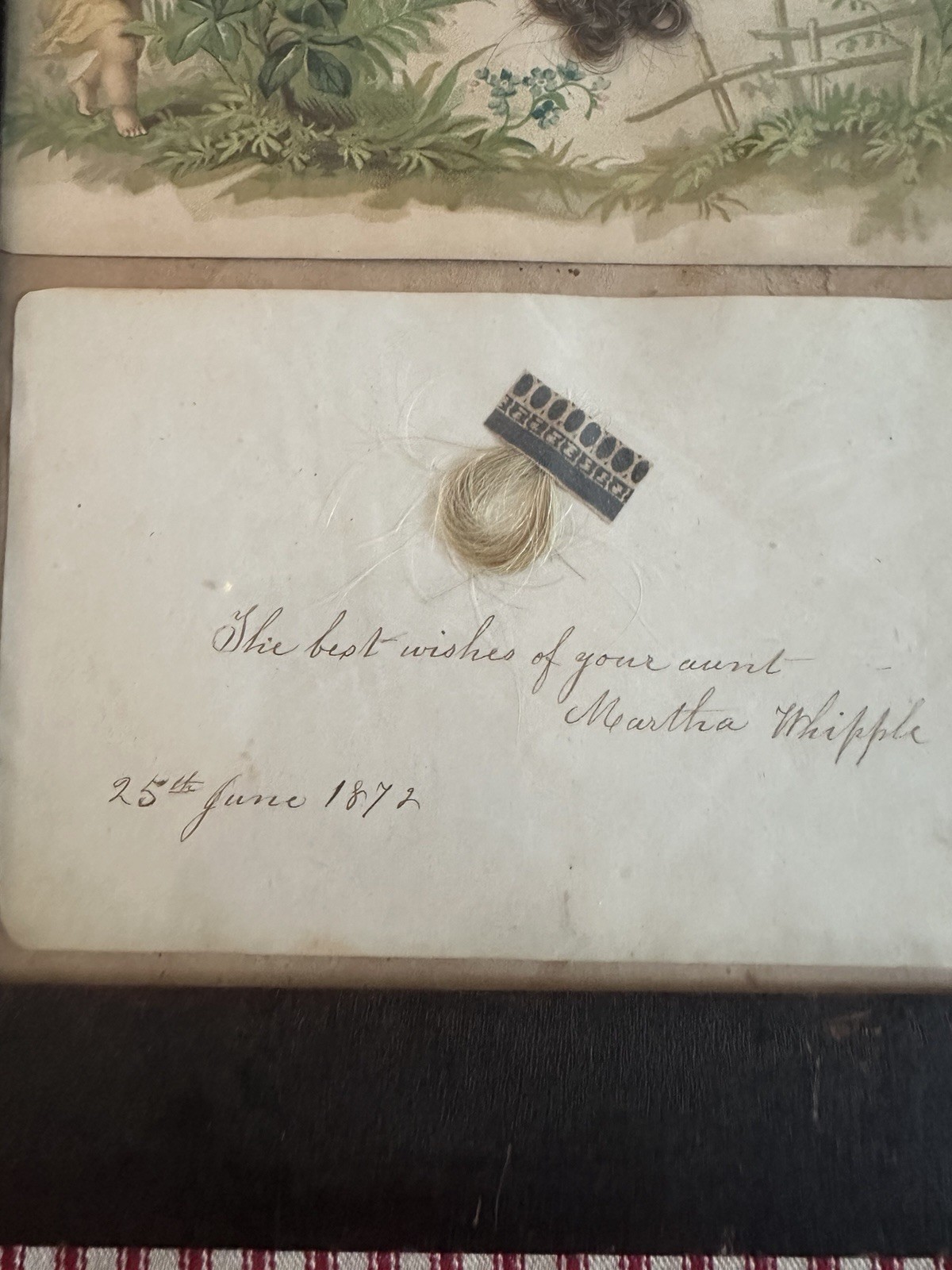 Antique Victorian Hairwork Calling Card Framed Ephemera