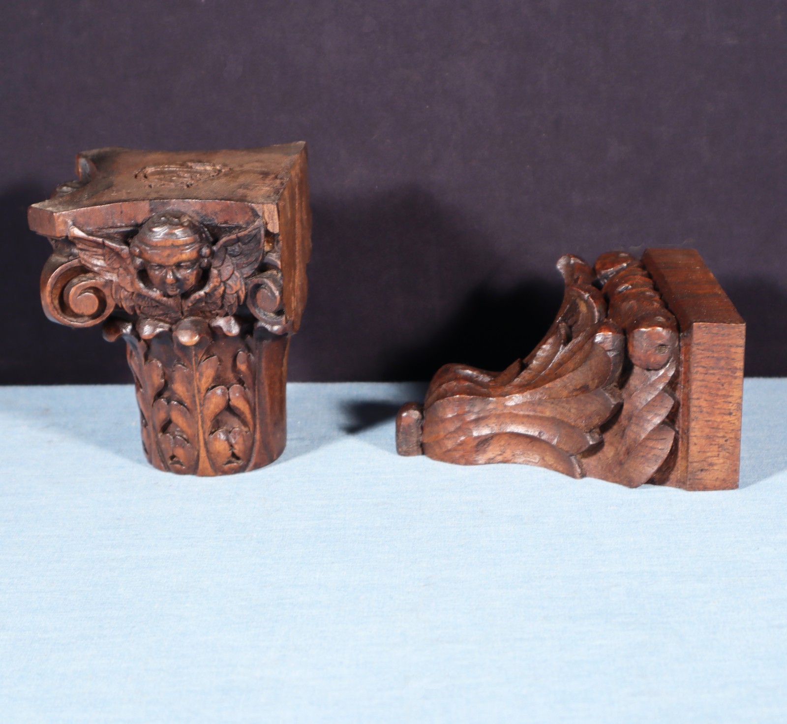 Two French Antique Highly Carved Trim/Corbels Solid Oak and Walnut Wood