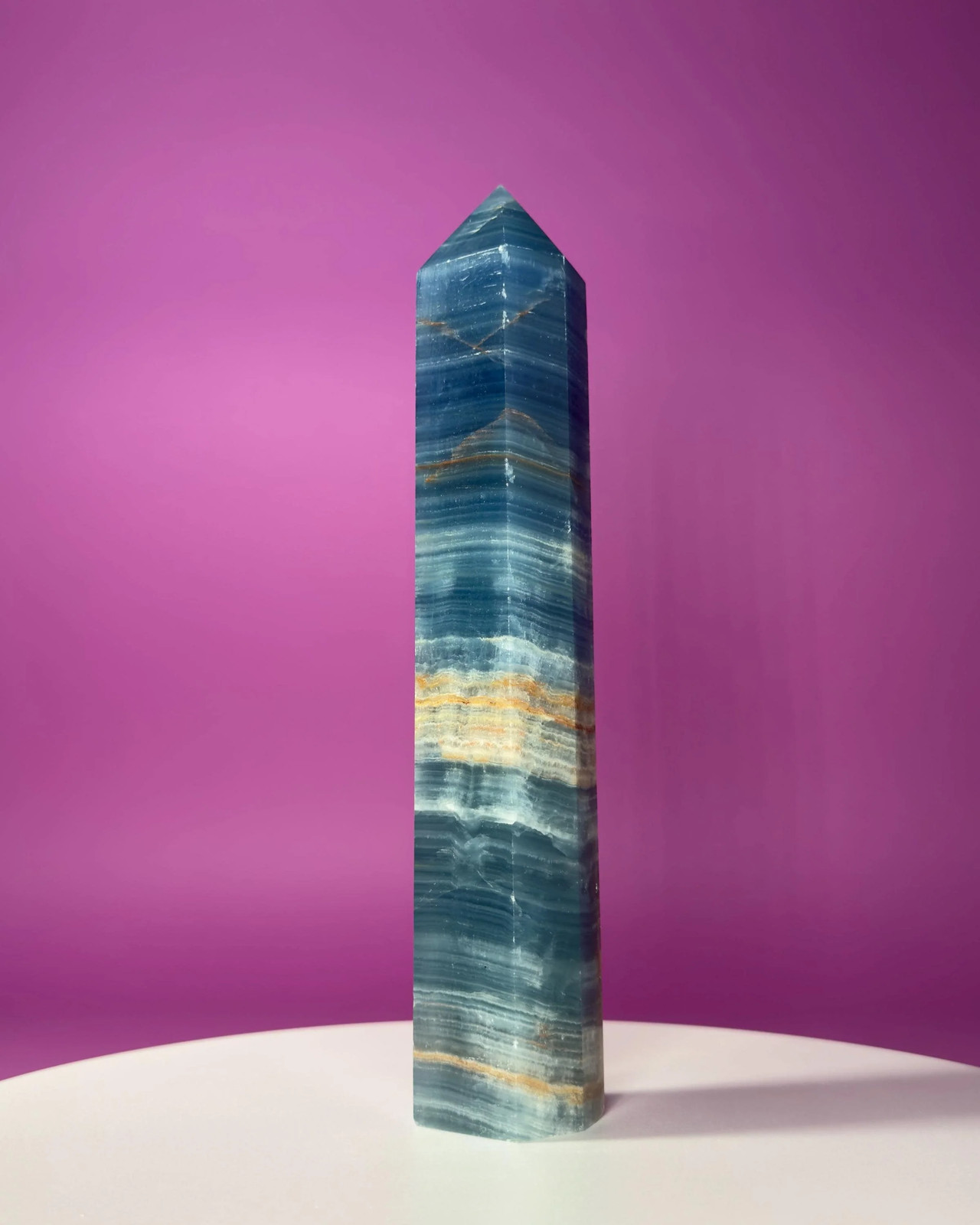Blue Onyx Aquatine Calcite Tower 910g 10" Banded Blue Calcite Crystal