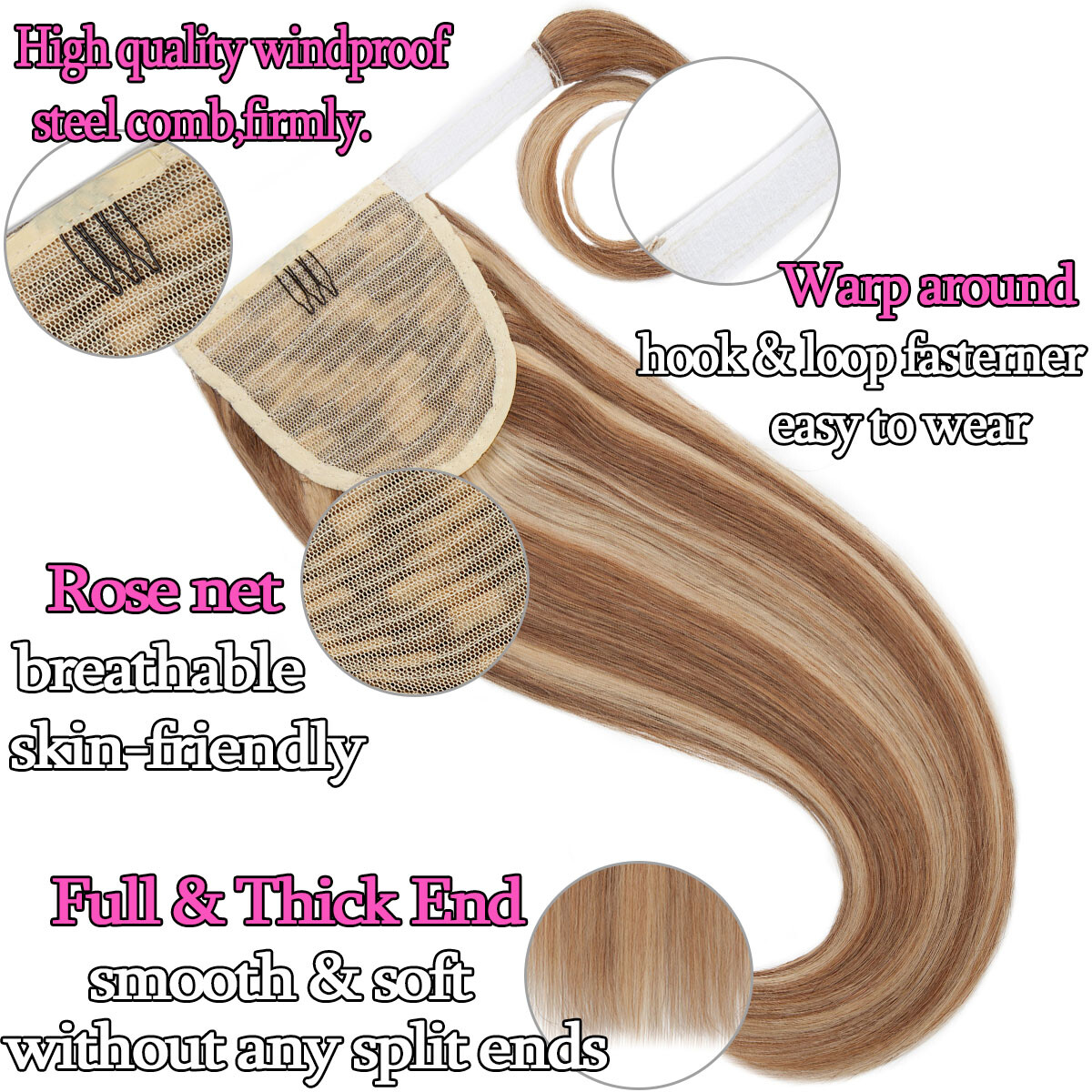 Real 100% Claw Wrap Around Ponytail Clip In Pony Tail Remy Human Hair Extensions