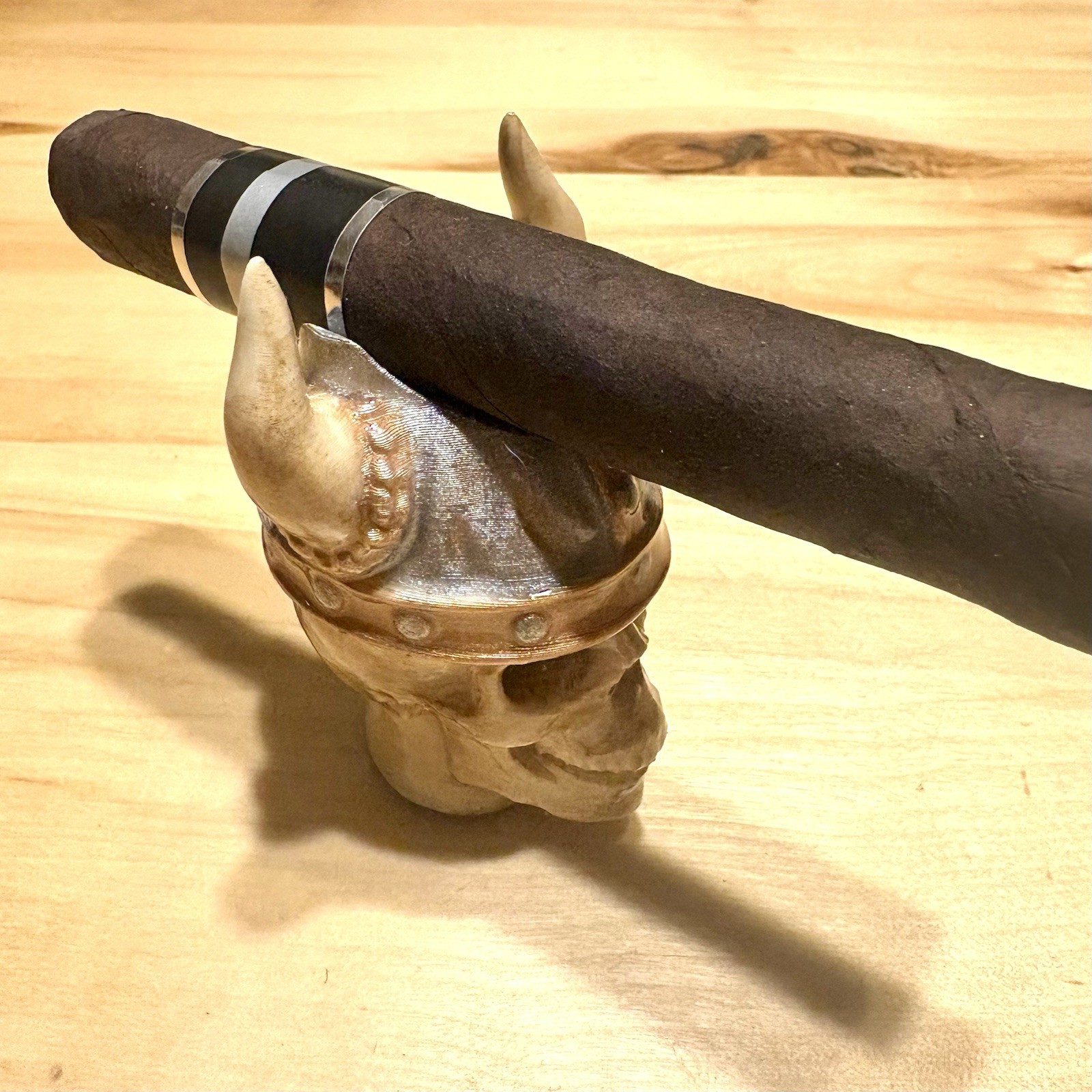 Cigar Rest Stand Holder Viking Skull With Helmet Hand Painted
