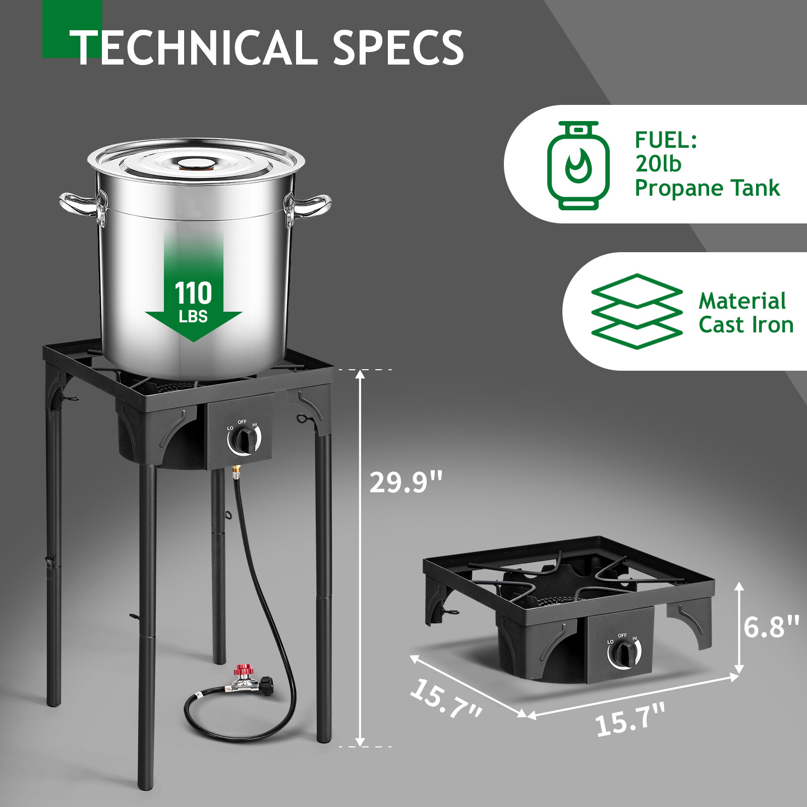 Zokop Propane 7.5W-22.5 BTU 3 Size Gas Burners Outdoor Cooker Stove BBQ Grill US