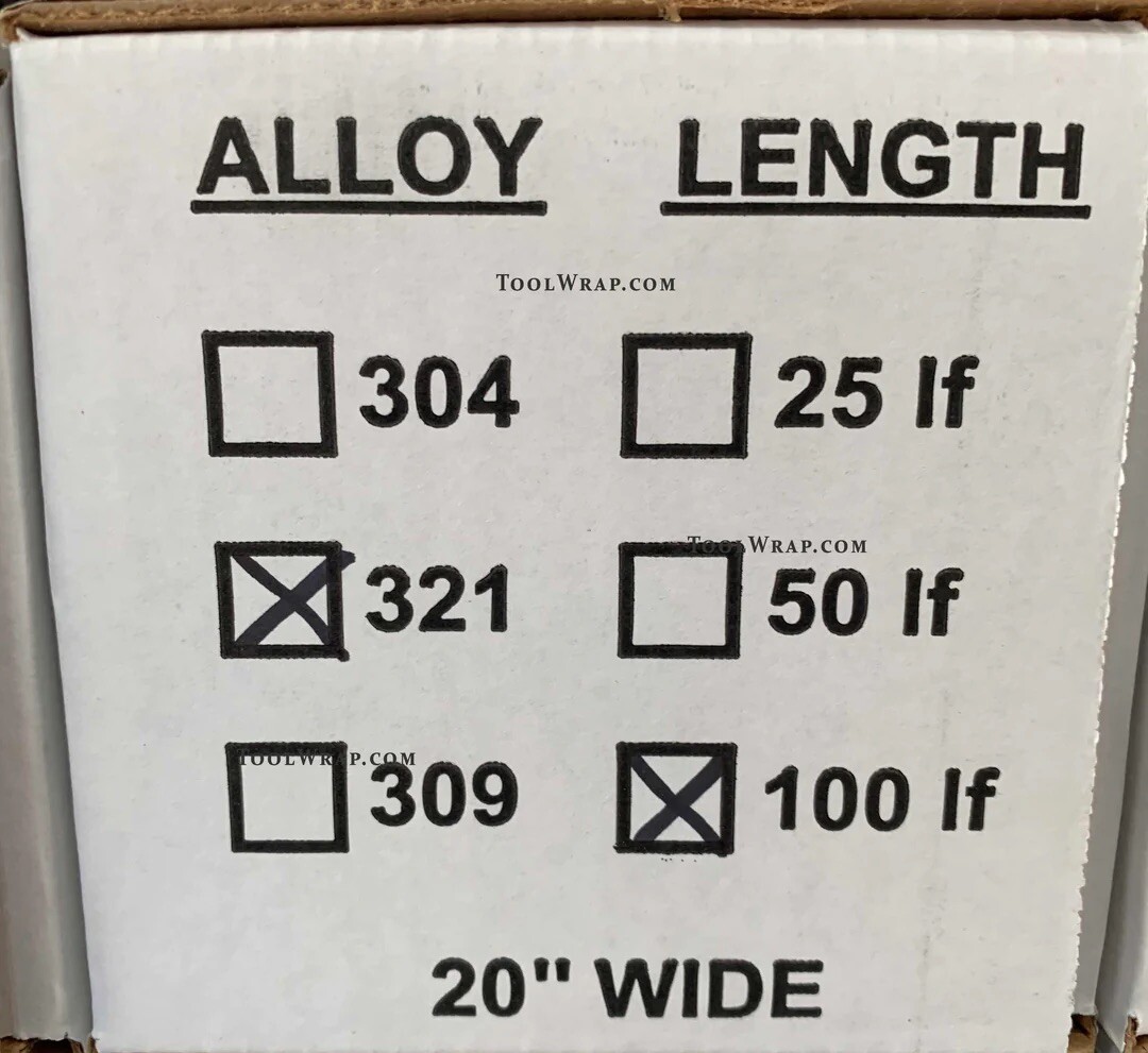 Type 321 Stainless Steel Tool Wrap 20″ x .002″ x 100′ Heat Treat Foil