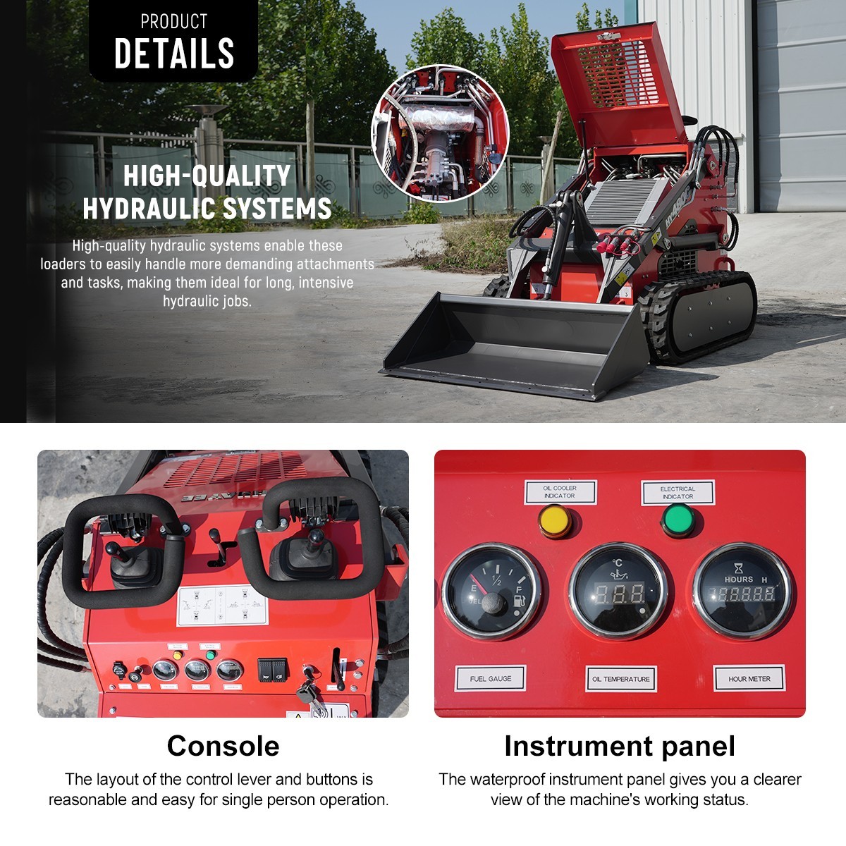 HY480C FREE SHIP/unloading Mini Skid Steer Loader 23HP +Grapple+Stump Crusher