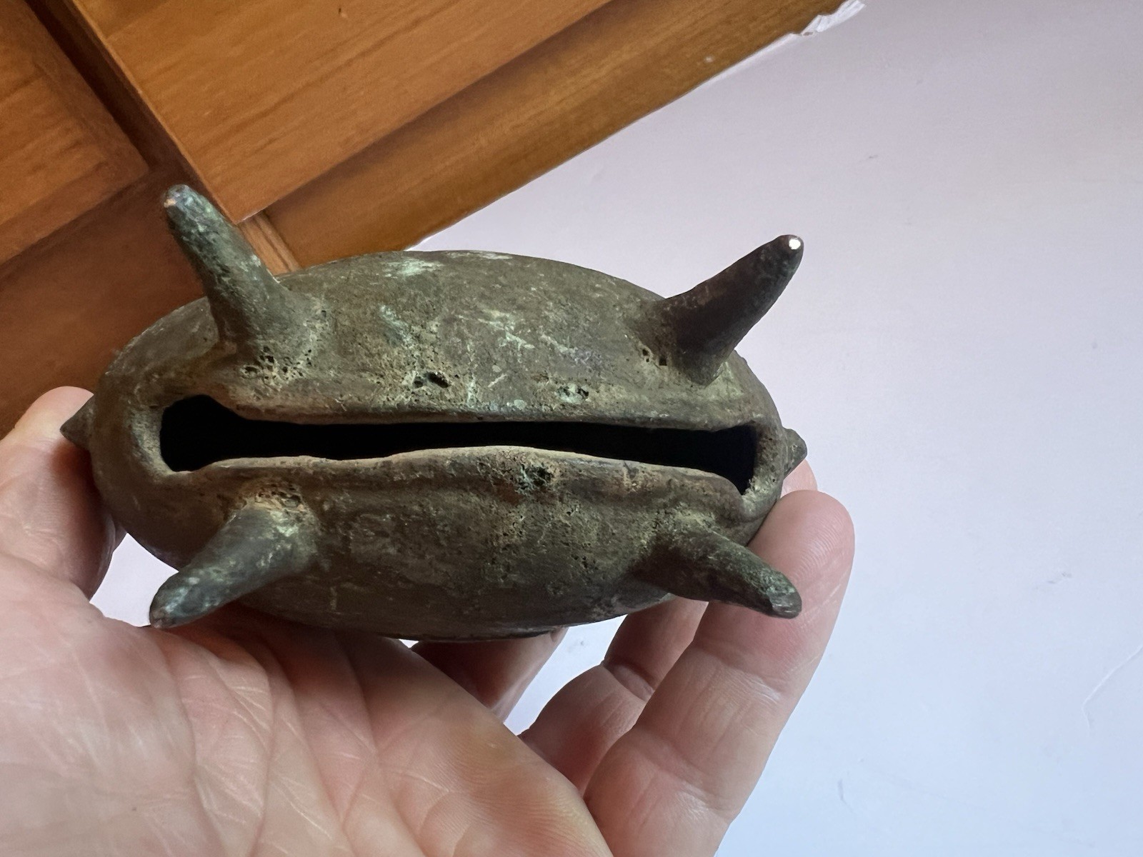 Vintage Oriental Brass Bell Cow Elephant Legs Inscribed