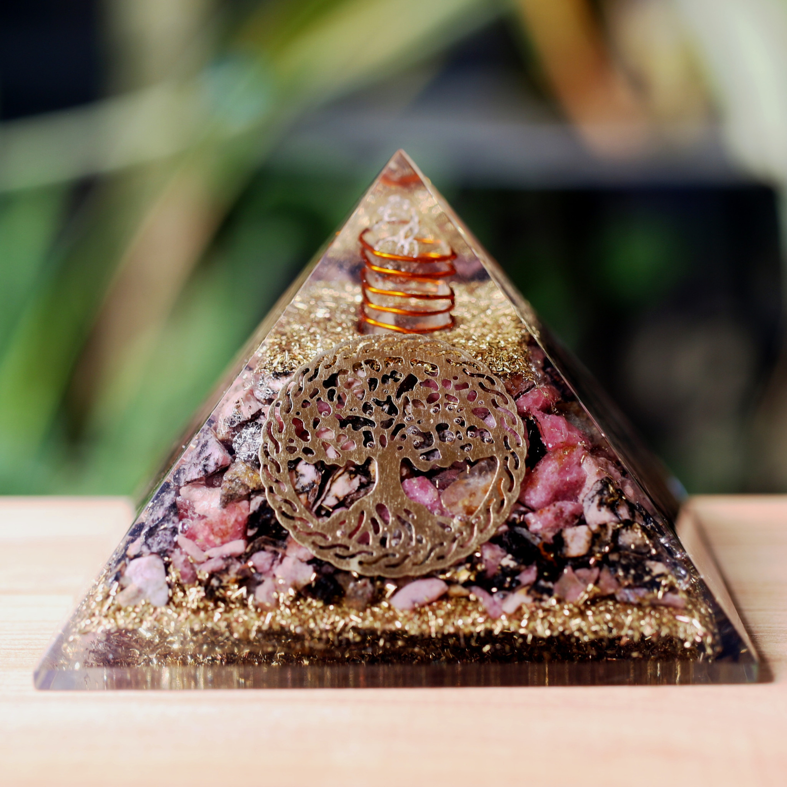 Natural Rhodonite Orgone Pyramid Extra LARGE 75mm 3in EMF & 5G Protection