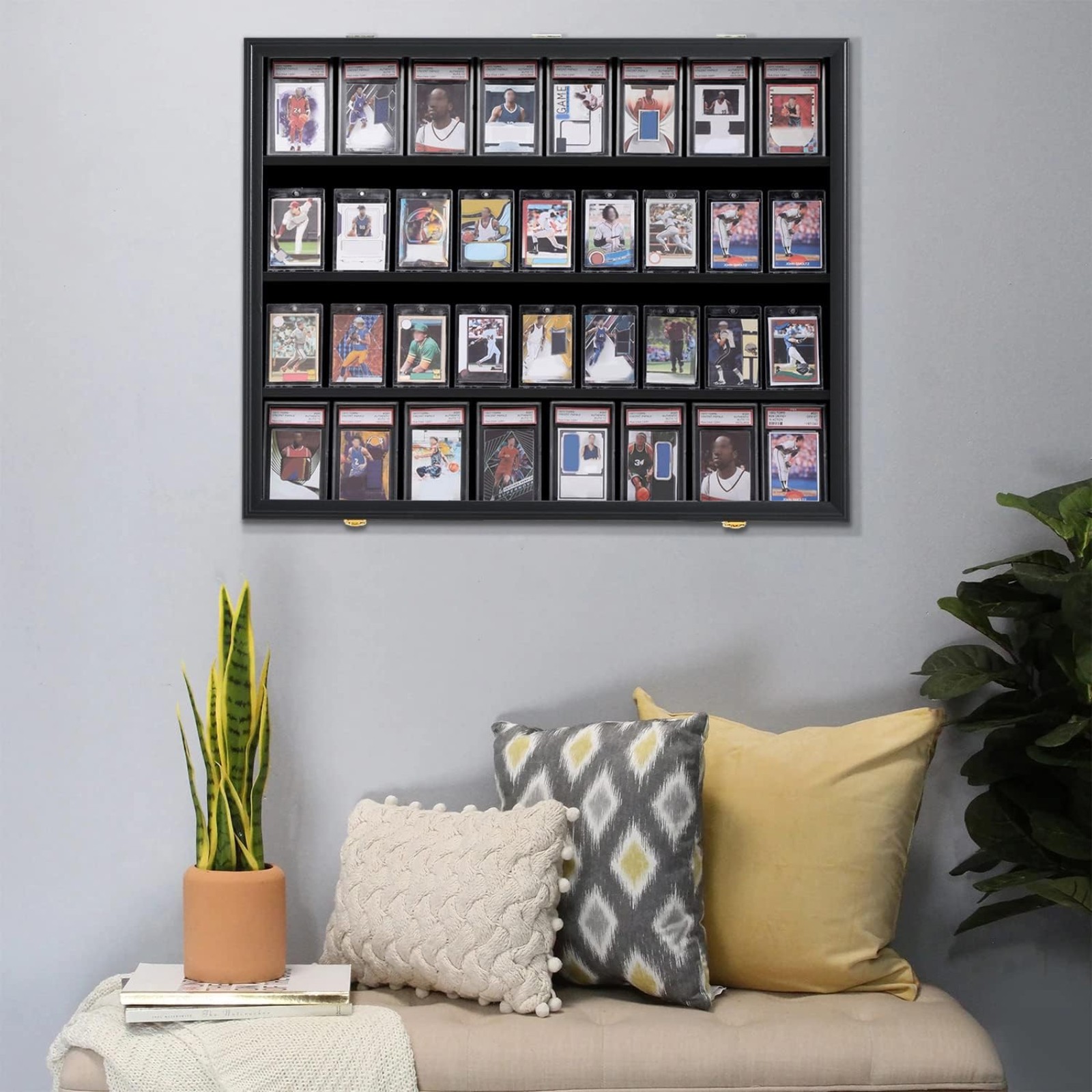 Graded Card Display Case 36 Slots Sports Card Wall Cabinet w/98% UV Acrylic Door