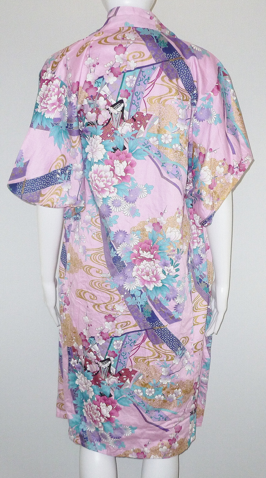 Sakurai Shoji Size S Kimono Made in Japan Floral Pink Blue Cotton