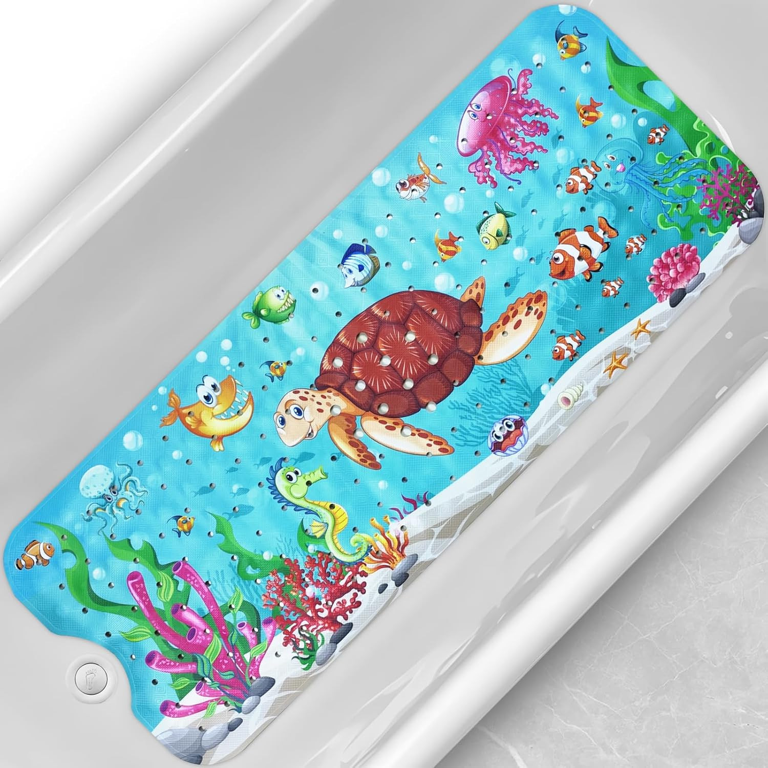 Baby Bath Tub Mat, 40 X 16 Inch Extra Large Non Slip Kids Cartoon Bathtub Shower