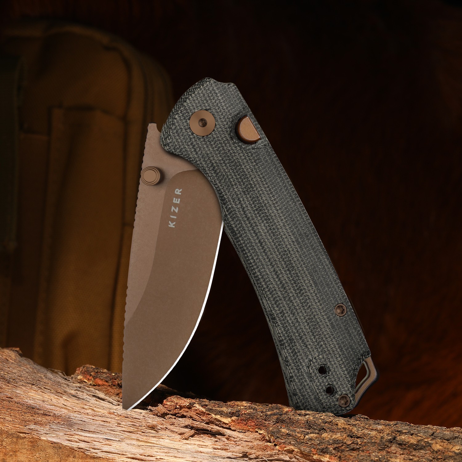 Kizer T1 BD EDC Folding Pocket Knife Nitro-V Blade Micarta Handle V3490.2BA2