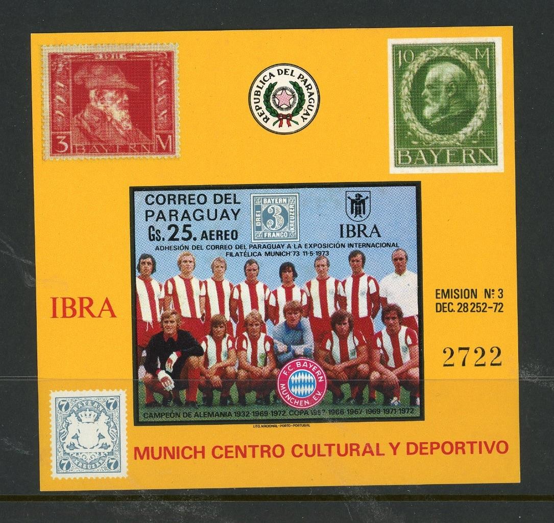 Paraguay 1973 Mi block  202 IBRA 73 Bayern Munich Football team MNH