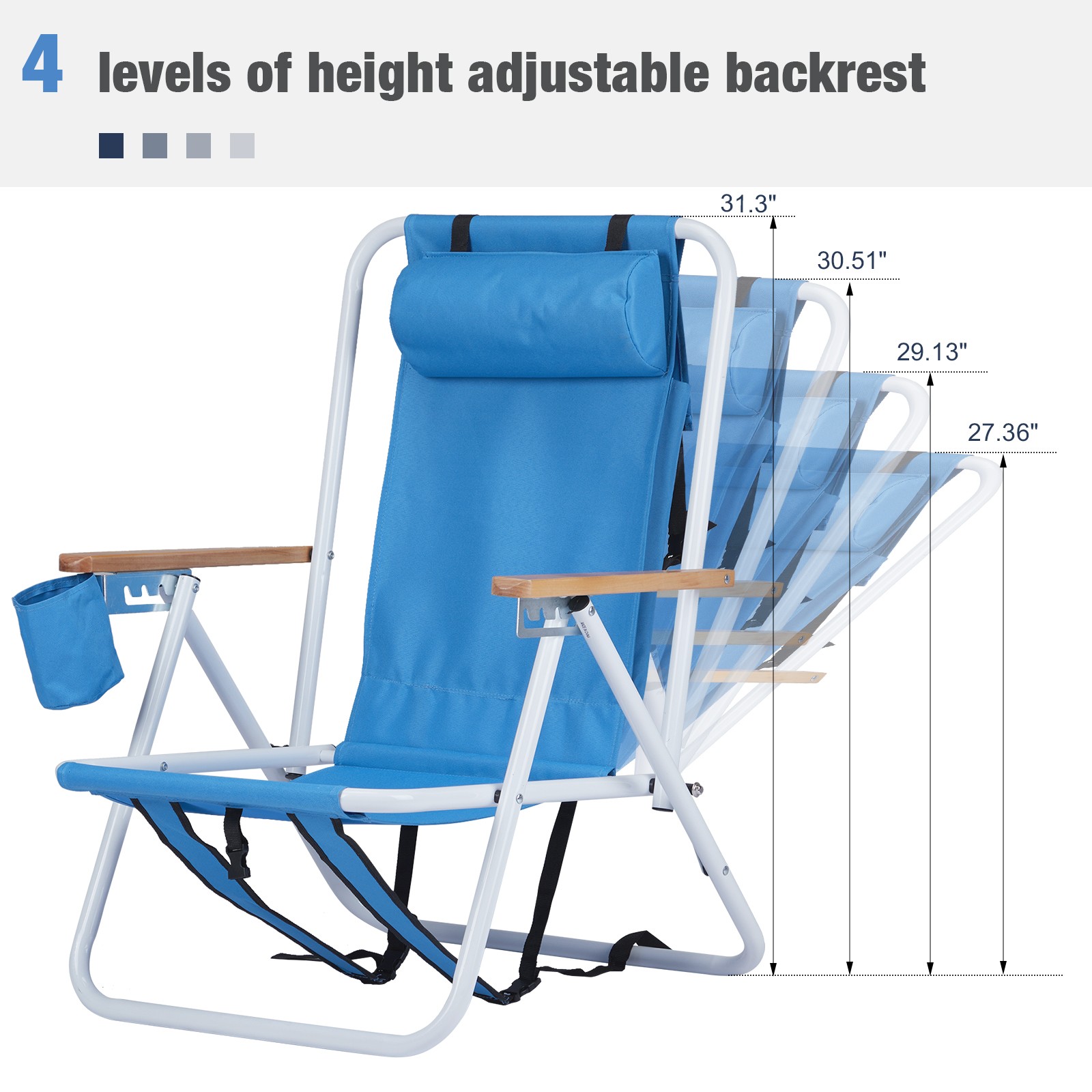 New Backpack Beach Chair Folding Solid Construction Camping With Cup Holder US