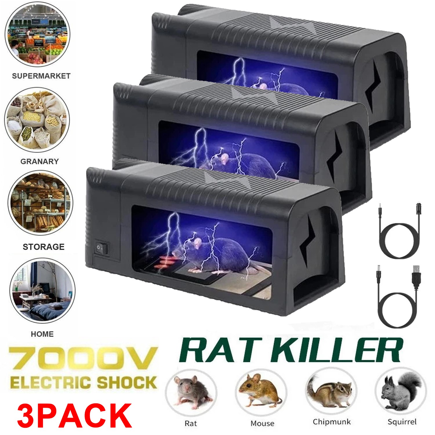 3PCS Electronic Mouse Trap Victor Control Rat Killer Pest Electric Rodent Zapper
