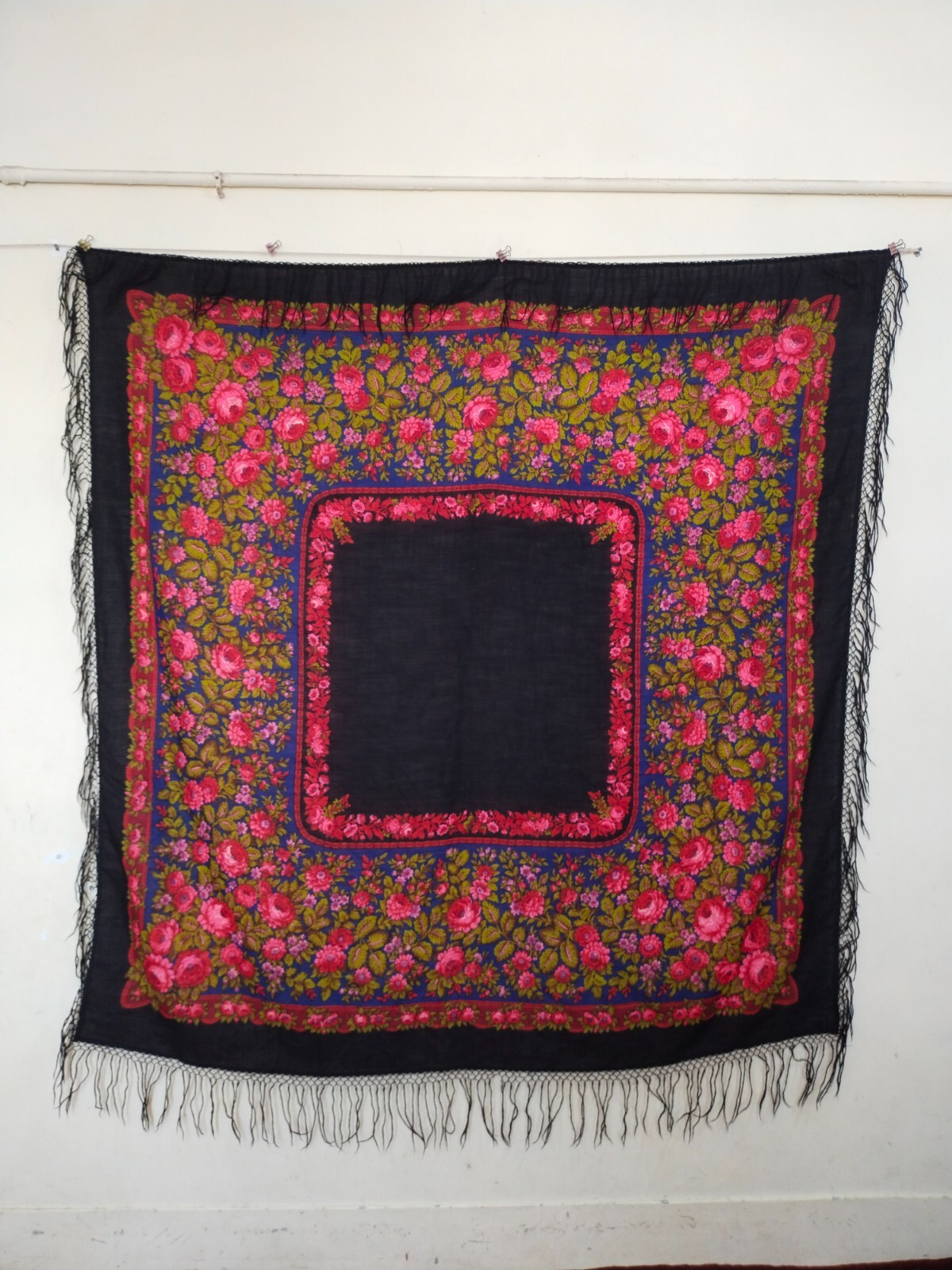 vintage gorgeous flowers printed piano fringes shawl scarf itm1236