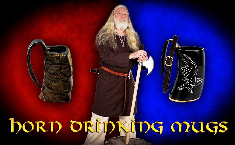 Viking Drinking Horn Mug Ale Beer Wine Ceremonial Medieval Drinkware Set of 2