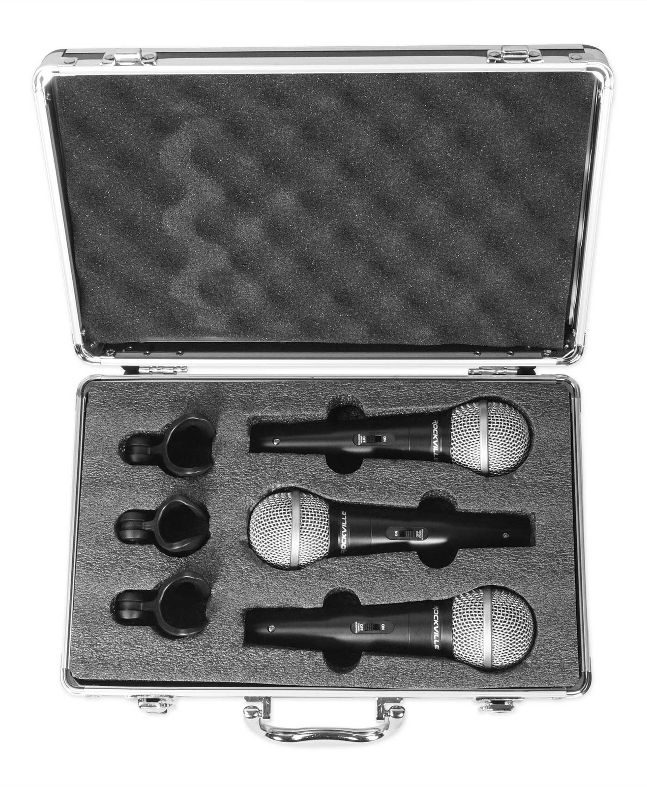 Rockville RMC-3PK 3 Pack Metal Wired Vocal/Instrument/DJ Microphones+Metal Case