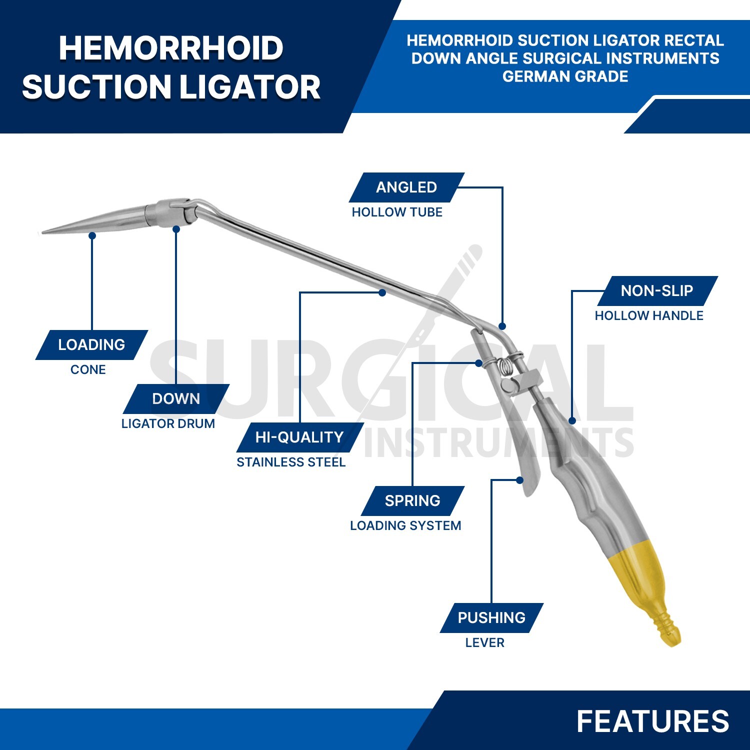 Hemorrhoid Suction Ligator Down Angle With 100 Latex Bands Surgical Instruments