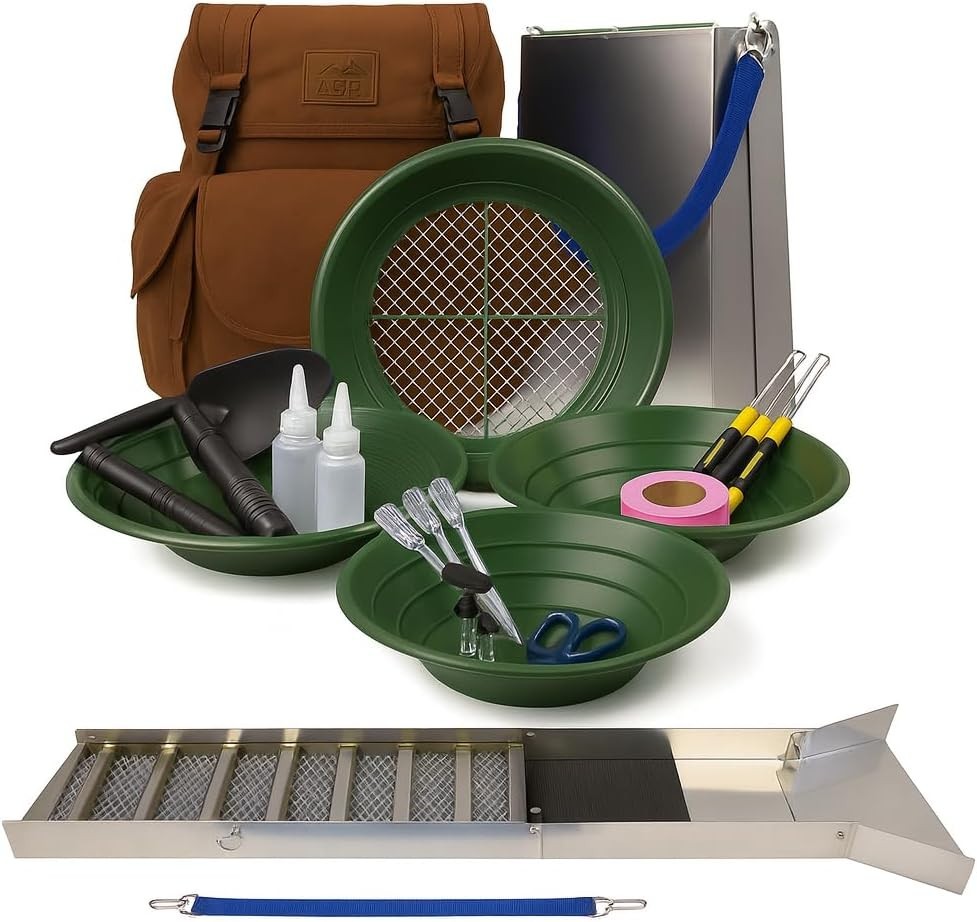 ASR Outdoor 24pc Complete Gold Prospecting Backpack Folding Sluice Box Kit Brown