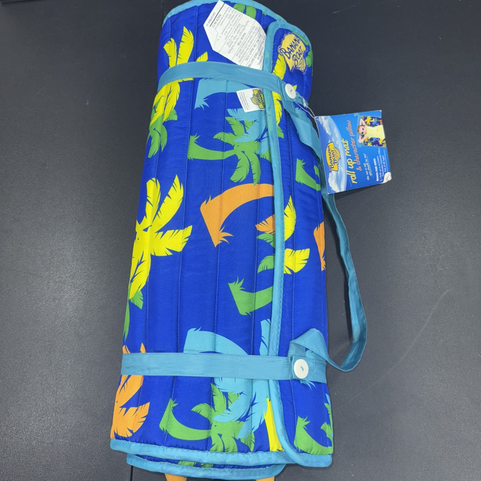 Banana Boat Roll Up Beach Mat w/ Fish Plush Pillow 47"x 24" Blue Orange Camping