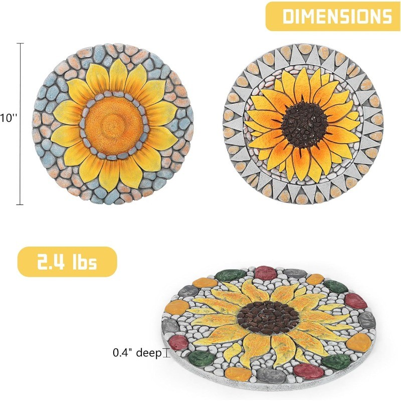 3PCS Sunflower Stepping Stone, 10in Decorative Garden Step Stone for Yard, Patio