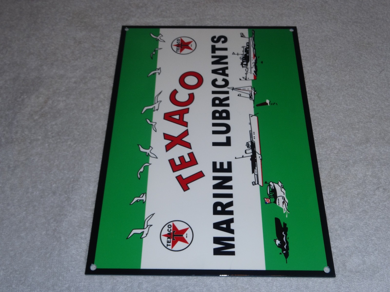 VINTAGE TEXACO MARINE LUBRICANTS W/ BOATS 12" METAL OUTBOARD GASOLINE & OIL SIGN