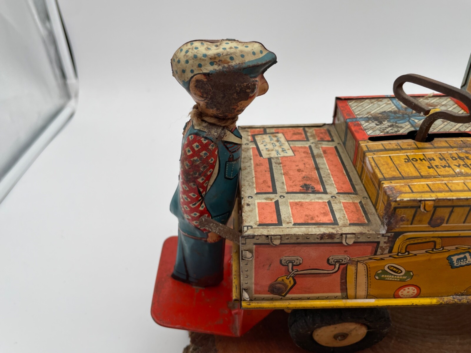 Rarer Vintage Unique Arts Tin Litho Finnegan Baggage Handler windup toy--2875.24