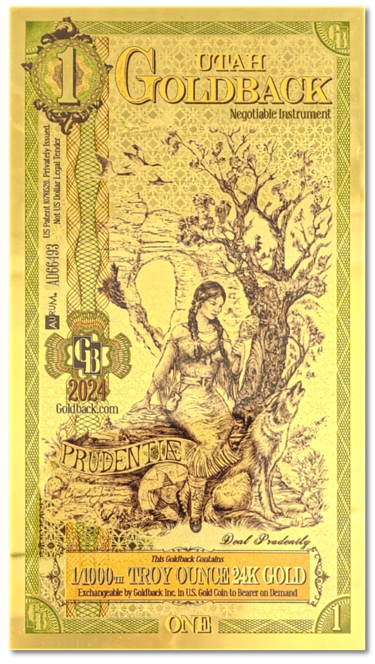 Utah 1 Goldbacks Gold Polymer Notes 1/1000th Troy Oz 24KT .999 Goldback Valaurum