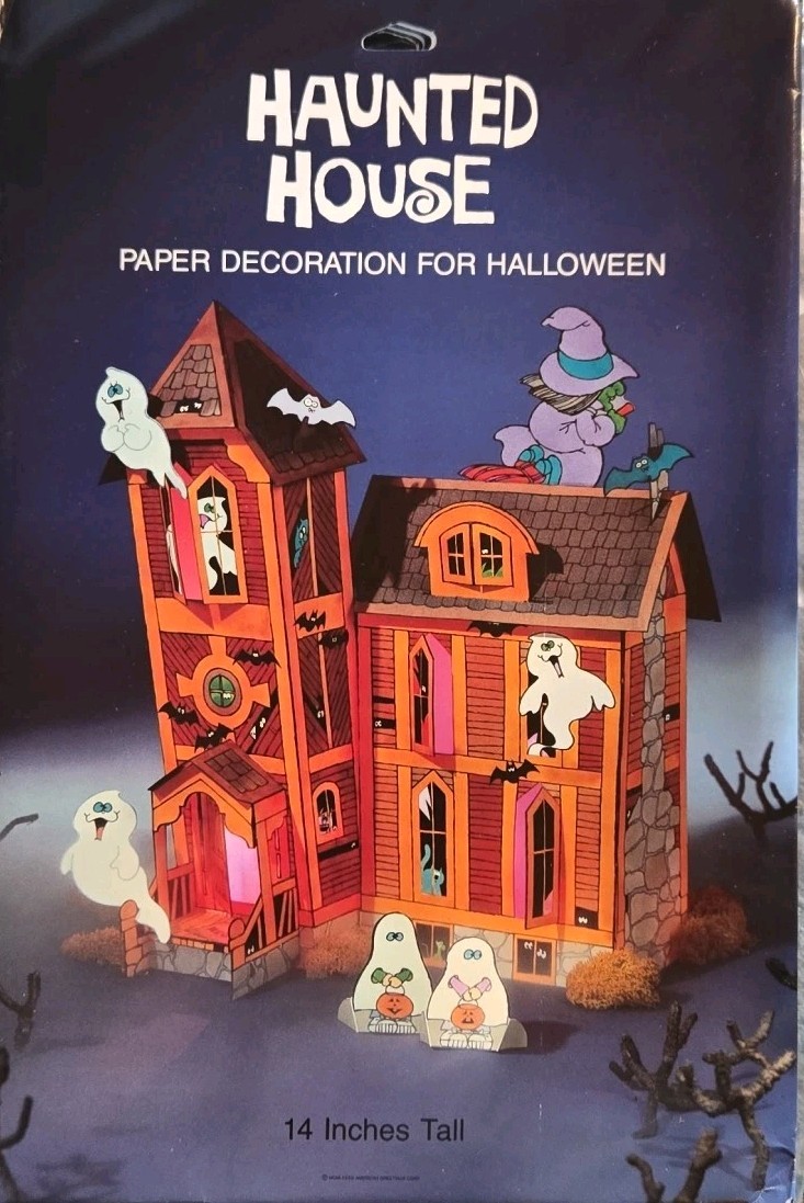 New Old Stock Vintage Halloween Haunted House Paper Decoration 14”  Centerpiece