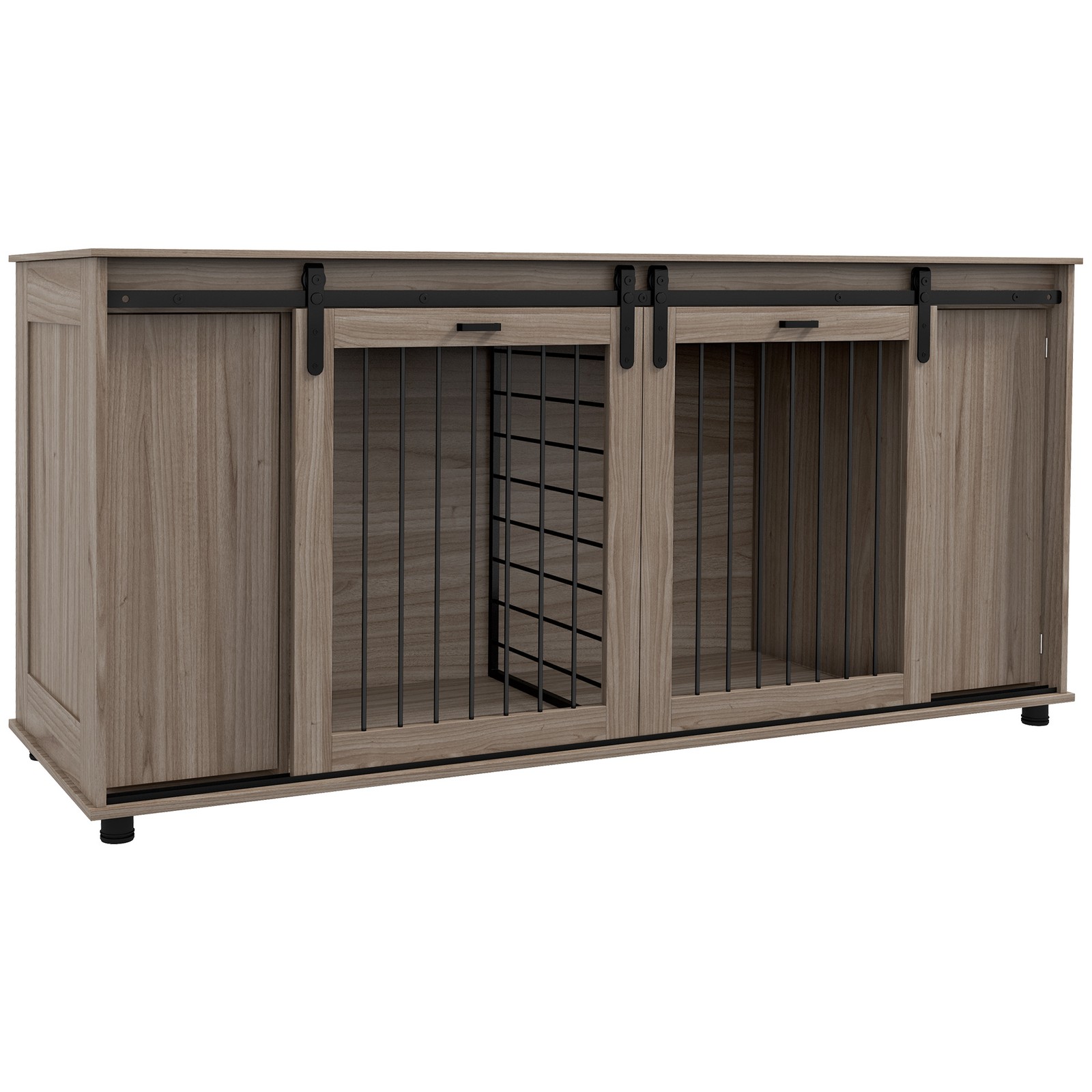 71" Dog Crate Furniture with Removable Divider, Storage, Walnut