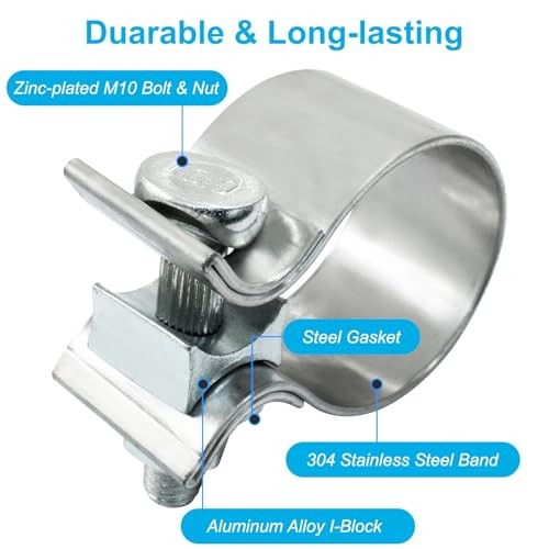 1.75 inch Exhaust Clamp 1 3/4" Stainless Steel Narrow Band Muffler 1.75 Inch