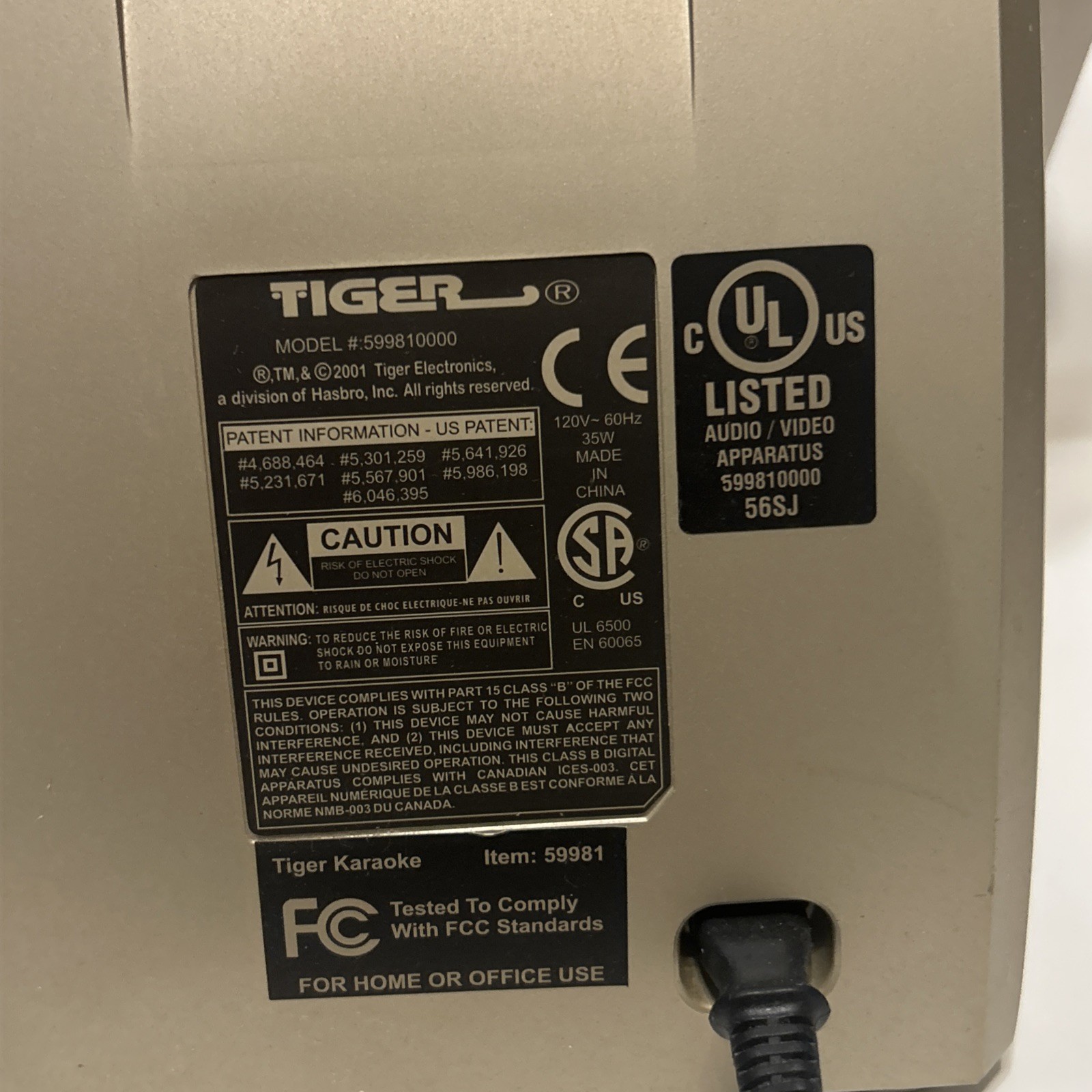 Tiger Portable Karaoke Machine Model 599810000 Vocal & Spatial Effects RCA USB