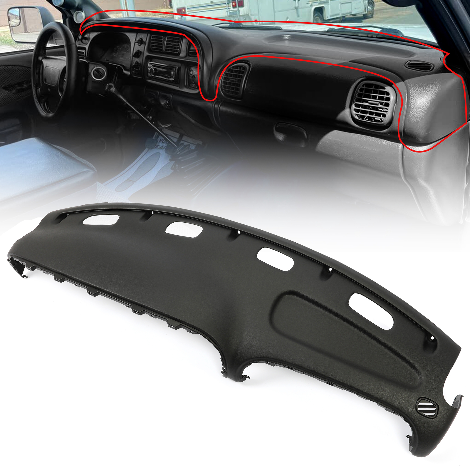Black Dashboard Panel Dash Pad Board Cover For 1998-02 Dodge Ram 1500 2500 3500
