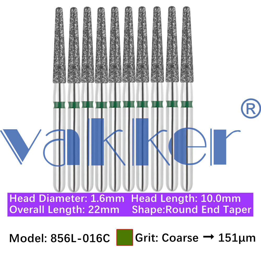10pc/pk Vakker Dental FG Diamond Burs Round Long/ Round End Taper for High Speed