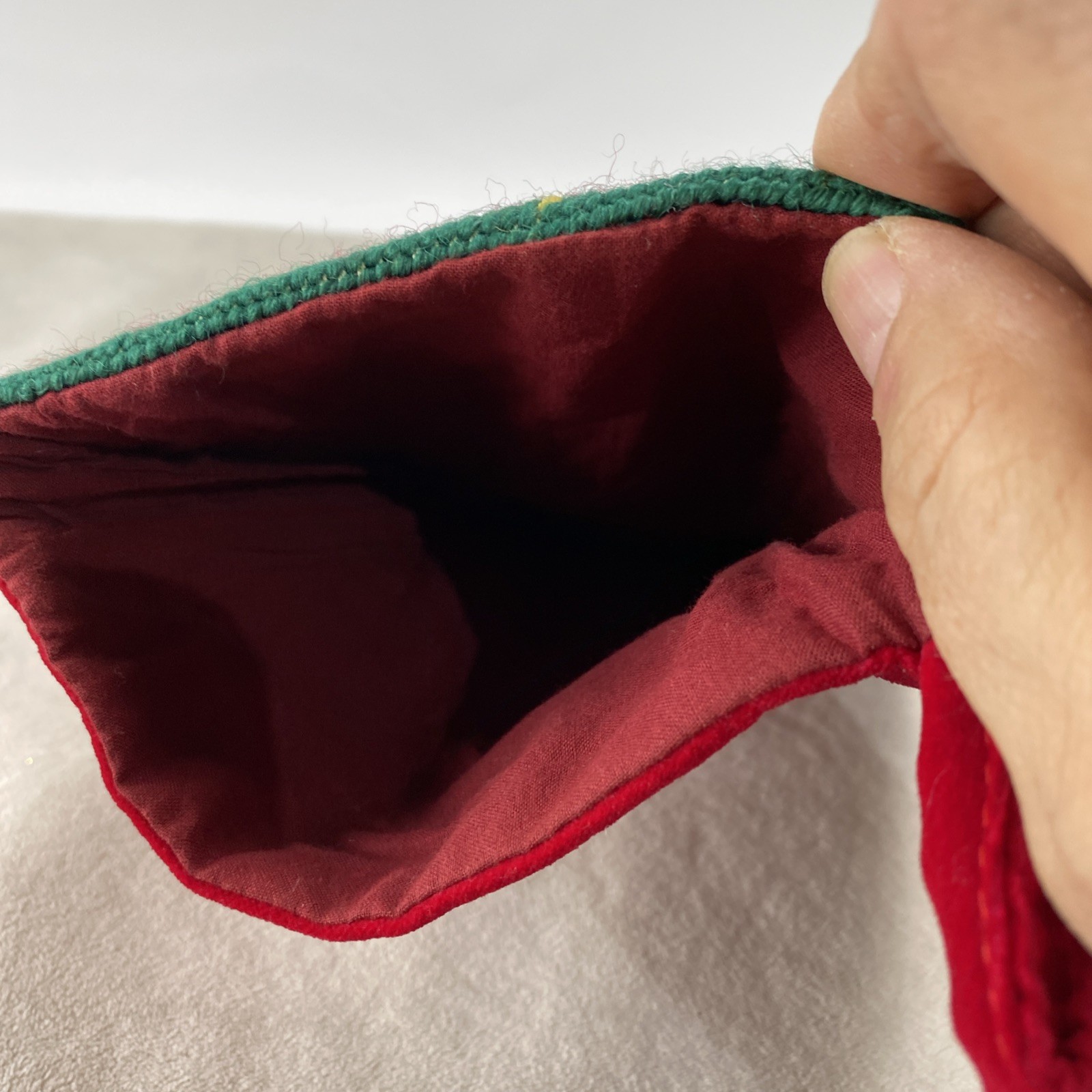 Vintage Wool Red Velvet Needlepoint Christmas Stocking Teddy Bear Rocking Horse