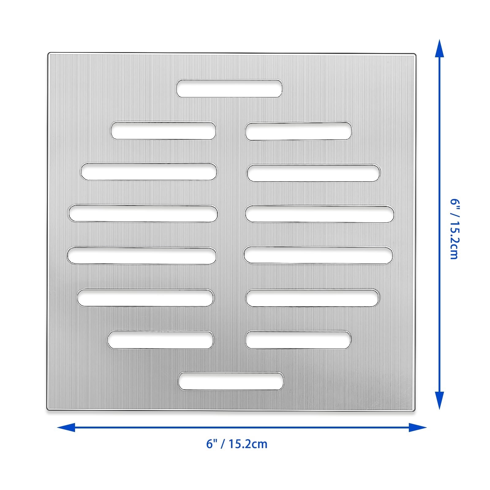 Stainless Steel Square Floor Drain Cover 6 Inch 14 Holes Silver Tone