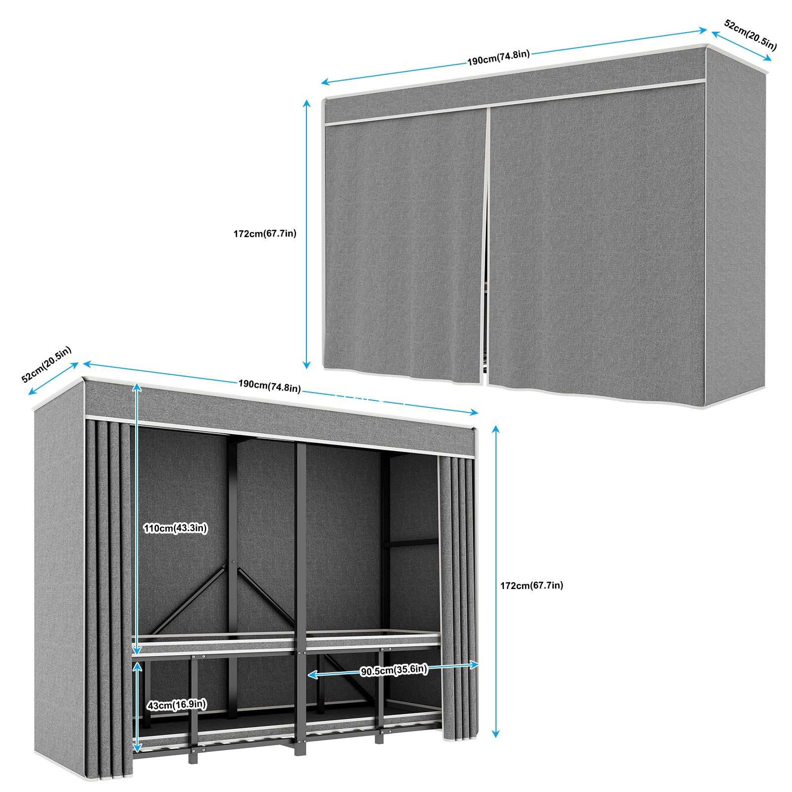 Heavy Duty Portable Metal Closet with Cover Foldable Covered Clothes Rack NEW
