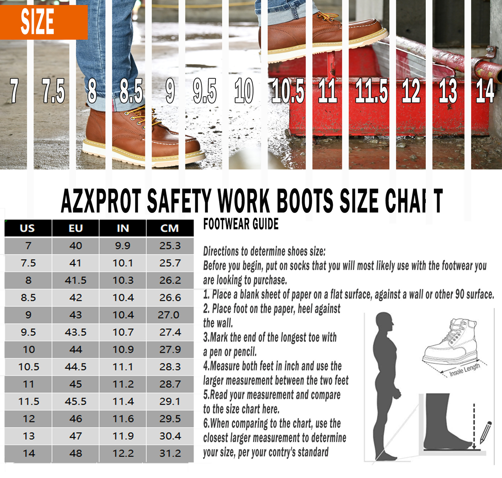 Mens Safety Work Boots 6 inch Soft Toe Wedge Sole Waterproof Shoes