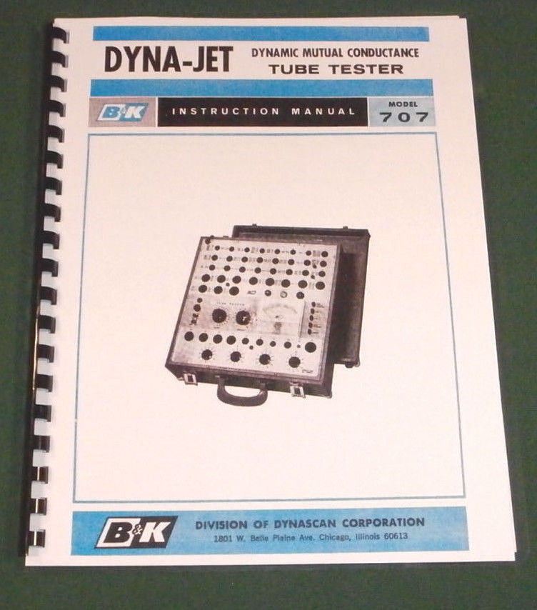 B&K Dyna-Jet 707 Tube Tester Instruction Manual & Tube Charts: Card Stock Covers