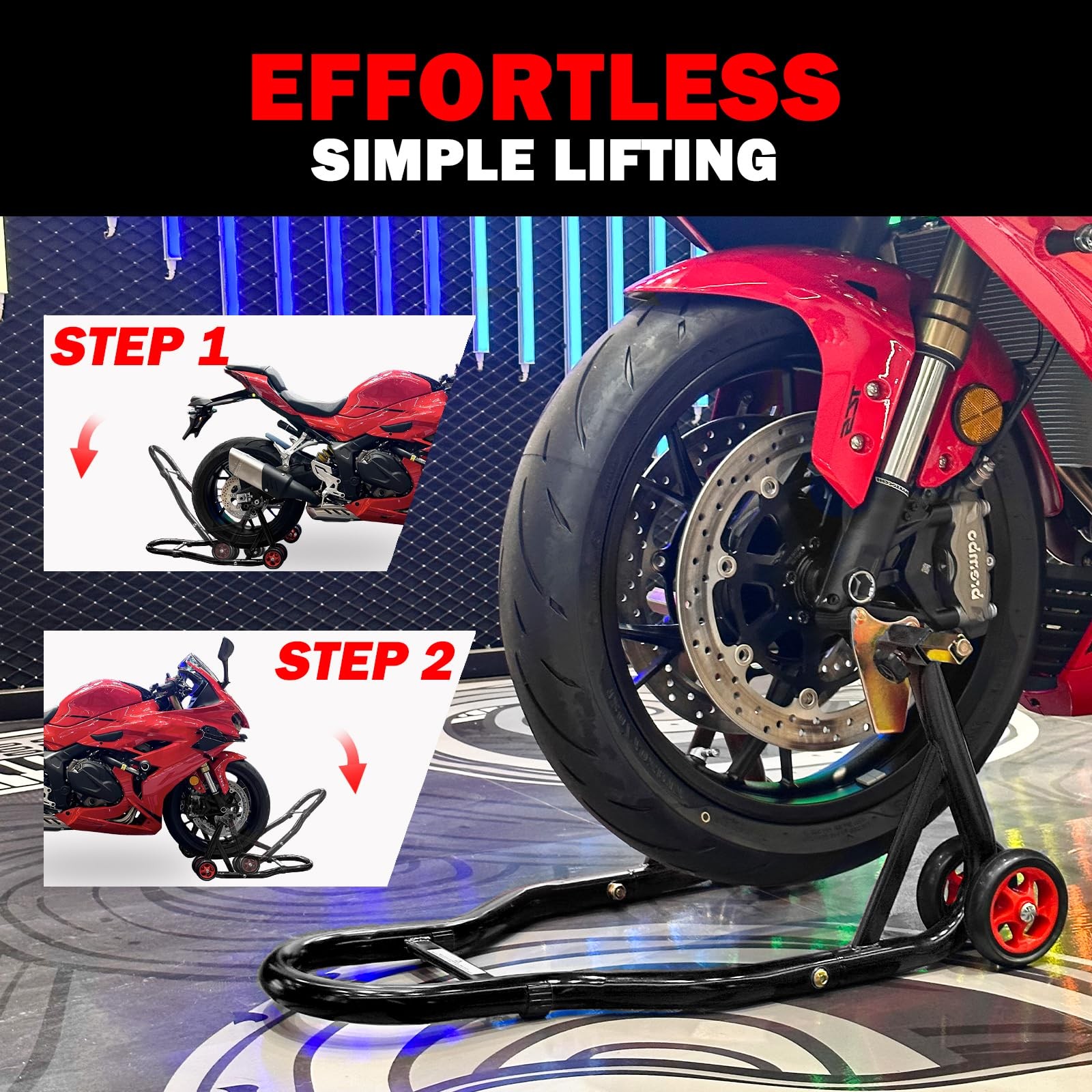 MOTO4U Motorcycle Front & & Rear Stand Black, & Black