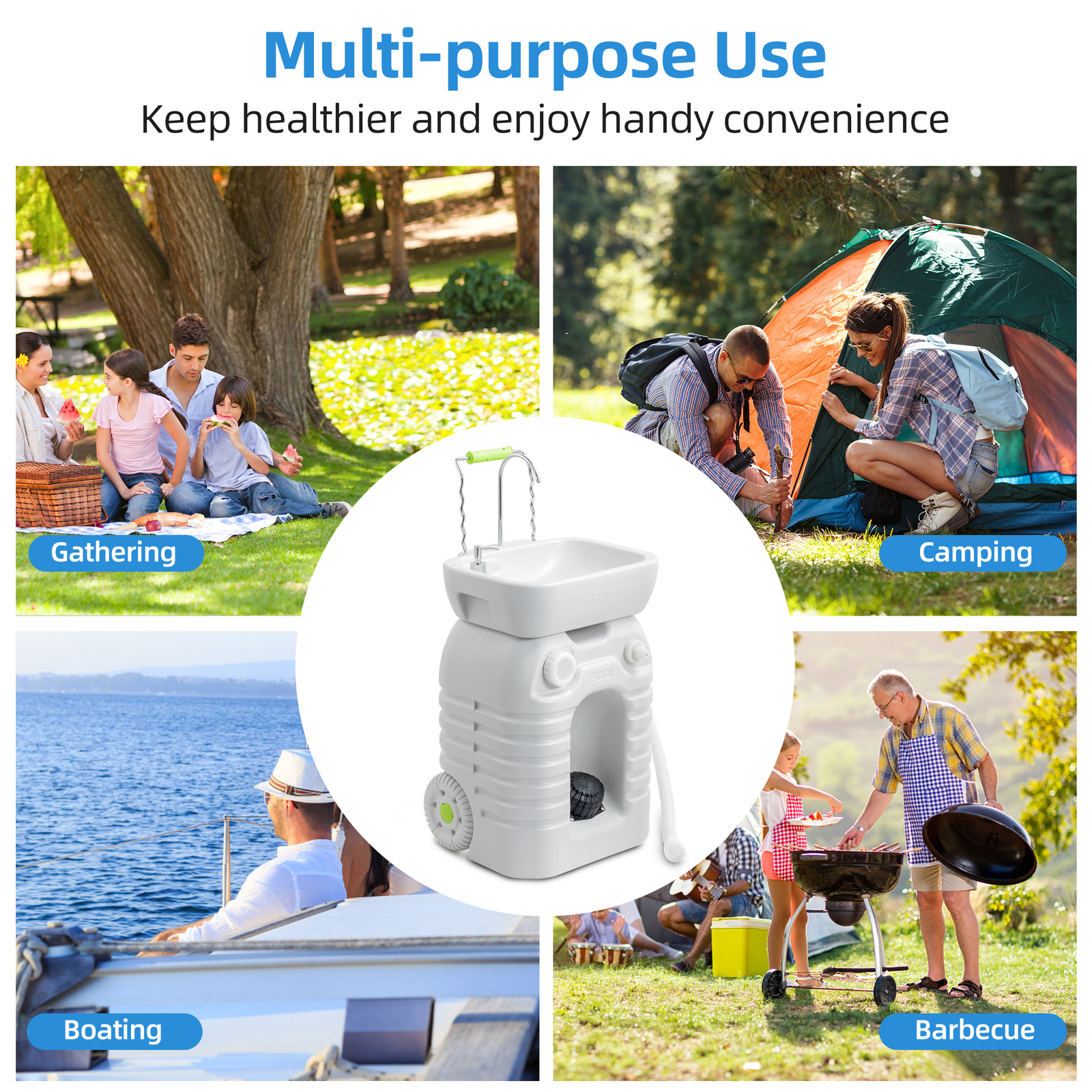 Portable Wash Sink Camping Hand Wash Station Basin Stand w/ 12 Gallon 45L Tank