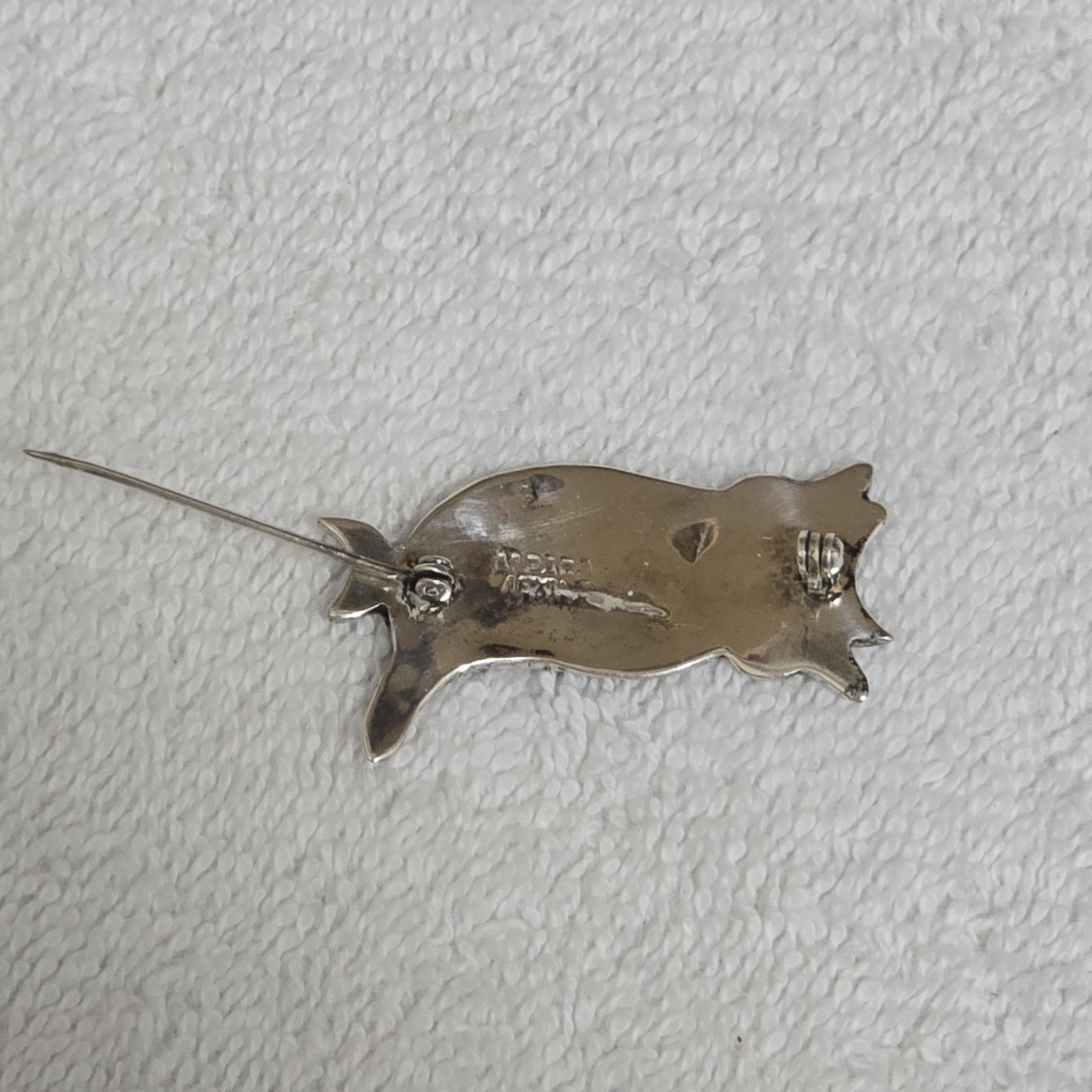 Vintage Brooch Pin Alpaca Mexico Abalone Shell Owl .75" x 1.5"